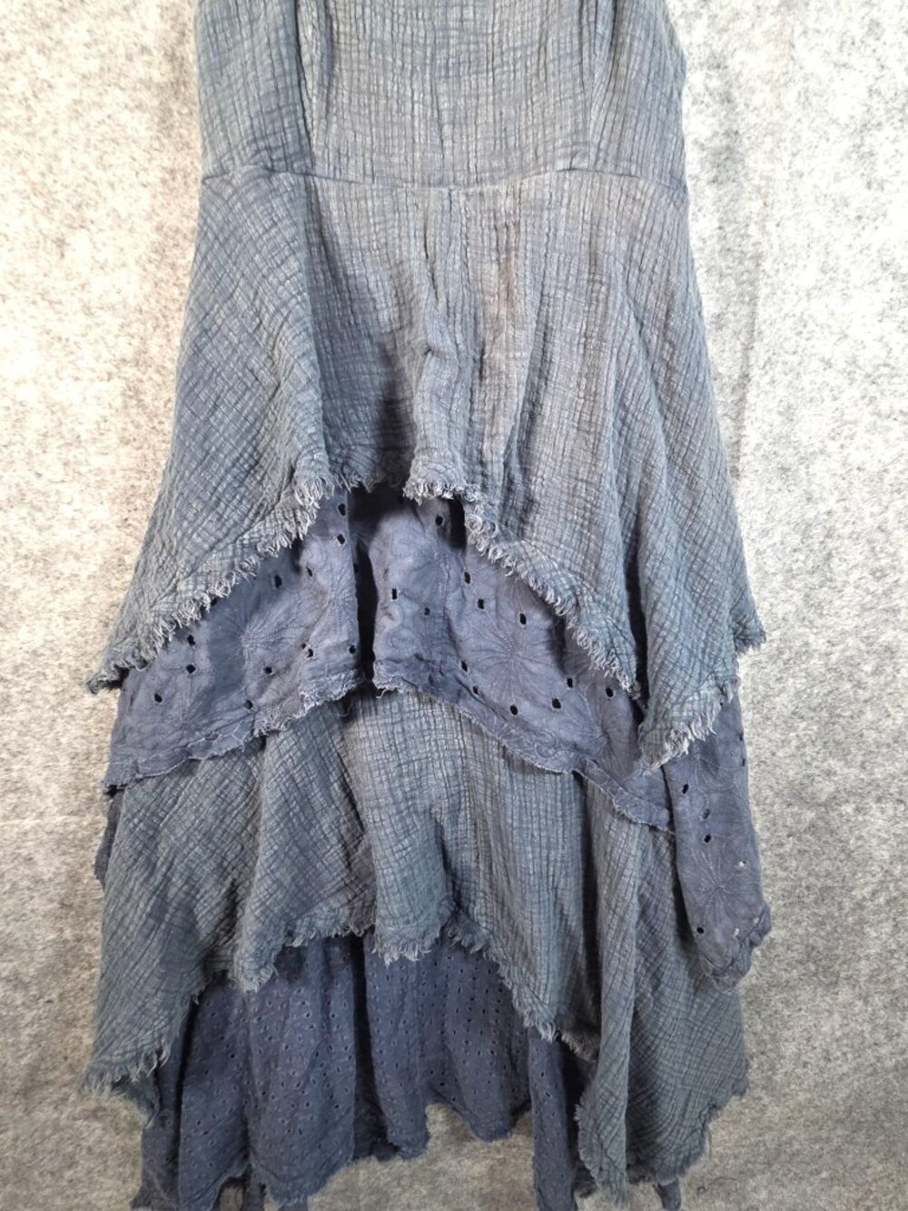 Oli & Hali Mineral Wash Denim Blue Tiered Maxi Dress L Boho Western Festival - Picture 3 of 12